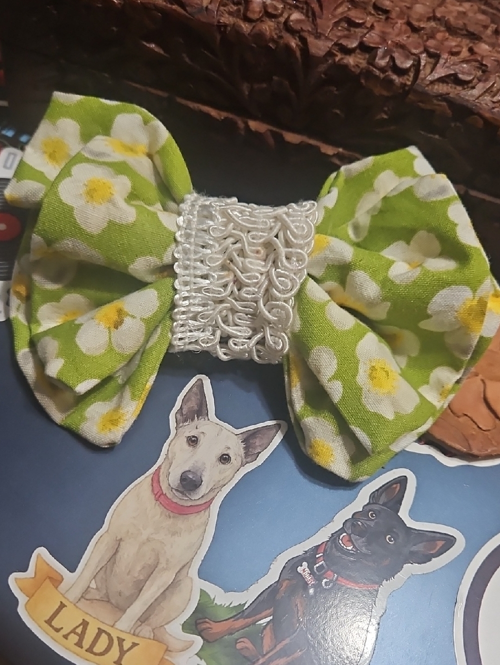Hand Crafted Pet Collar Floral Bow Tie Lace Accent NEW